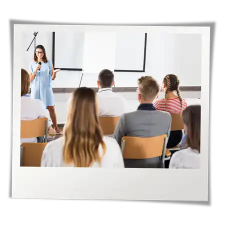 Lady speaking with teens in a safe place, engaging them in conversation.